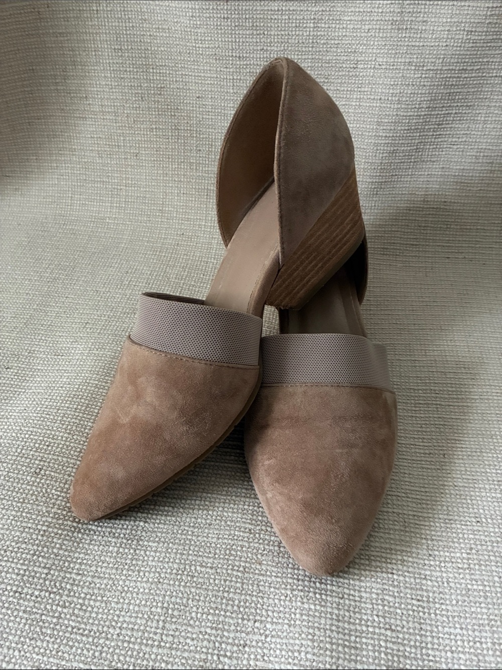 Eileen Fisher Brown Suede Pointed-Toe Flats with Elastic Strap
